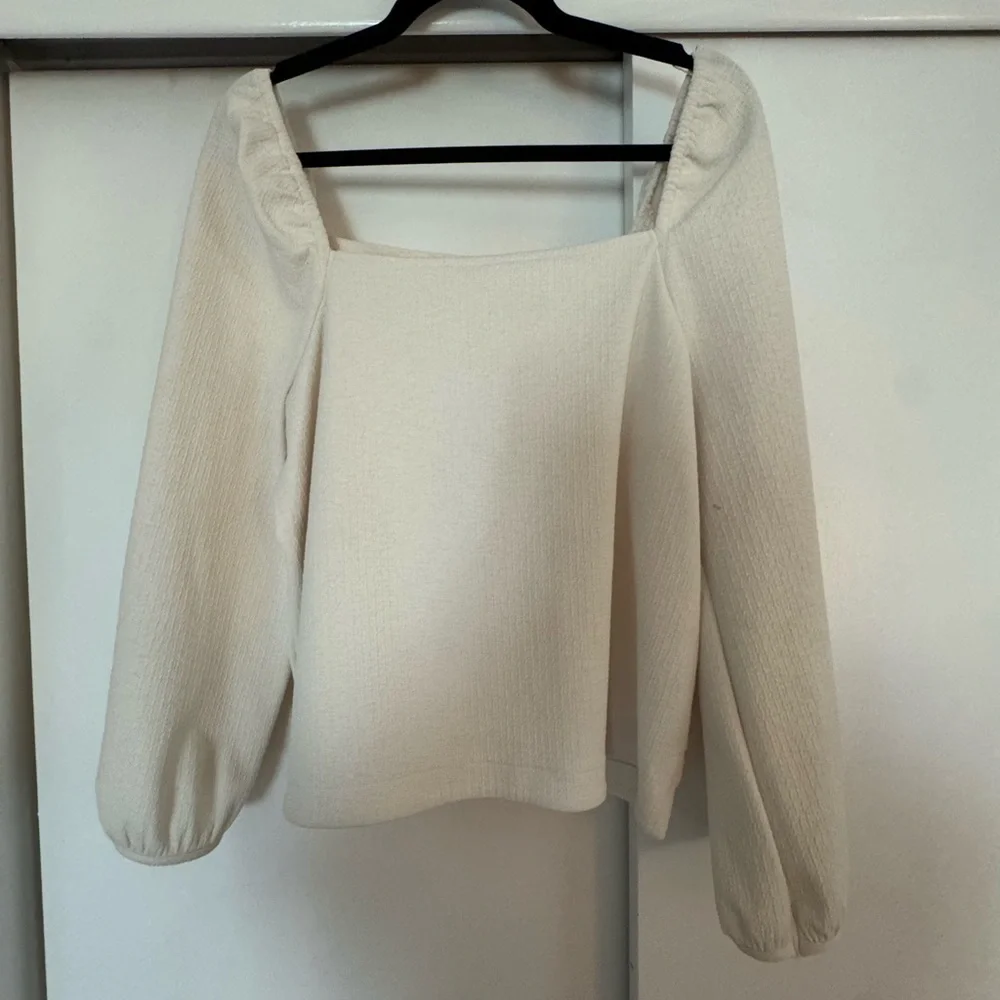 Madewell Cream Square Neck Puff Sleeve Blouse